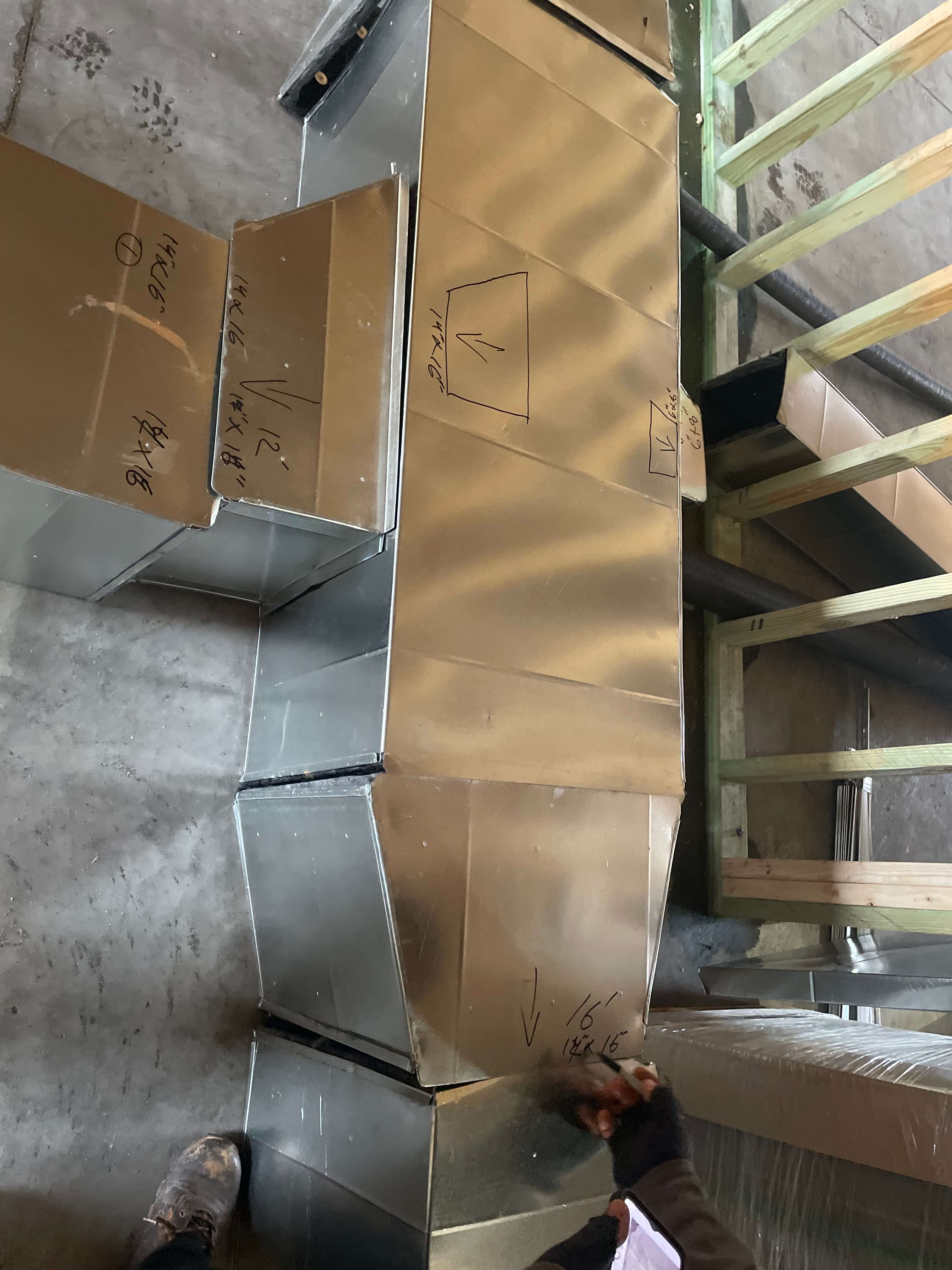 Custom sheet metal ductwork transitions with sizing specs